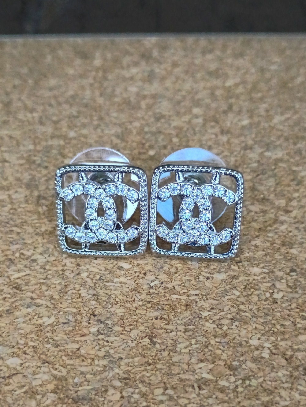 New Crystal-Embellished Double C Square Stud Earrings Fashion Jewelry